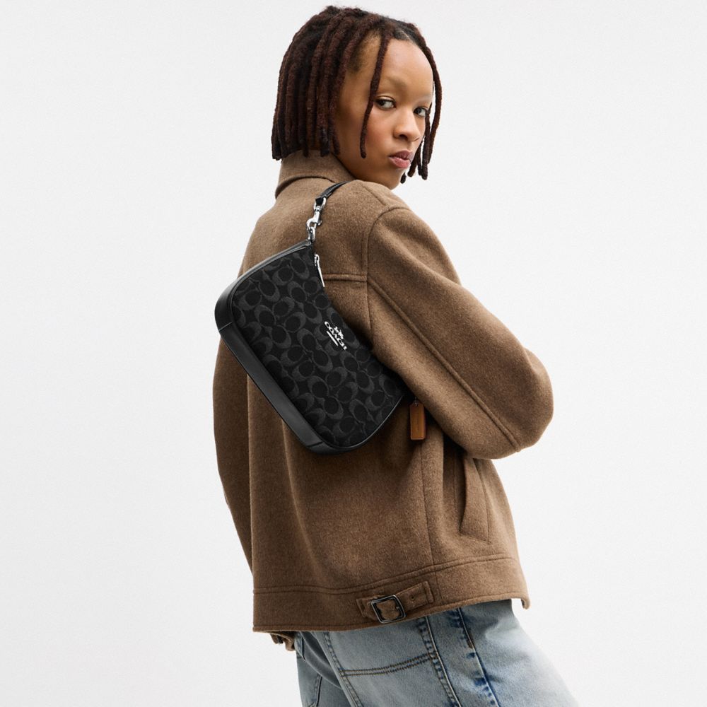 Coach Teri Shoulder Bag In Signature Denim Silver Black