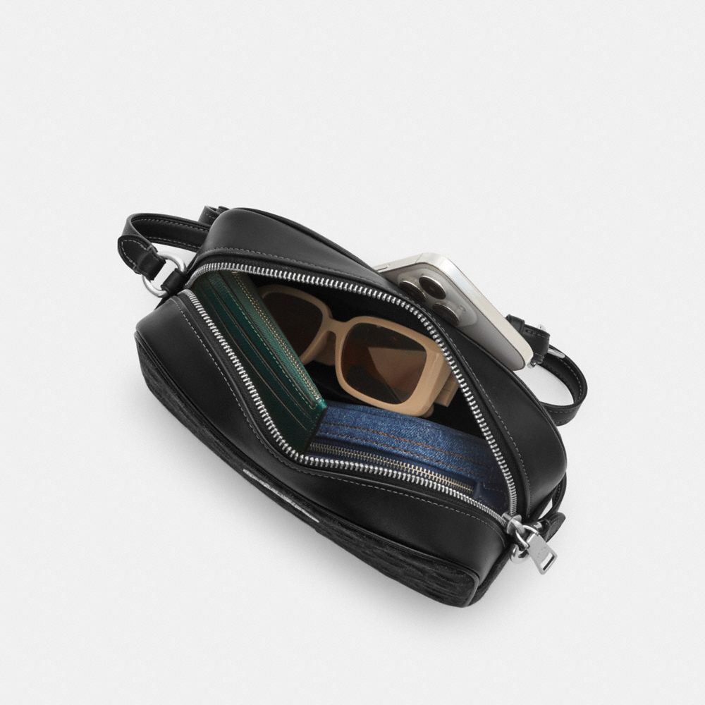 Coach Jamie Camera Bag In Signature Denim Silver Black