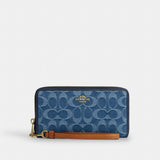 Coach Long Zip Around Wallet In Signature Denim Gold Indigo