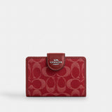 Coach Medium Corner Zip Wallet In Signature Denim Silver True Red