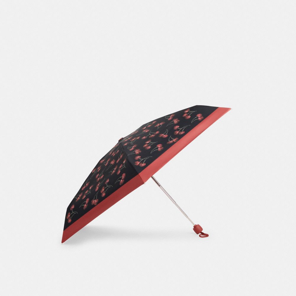 Coach Uv Protection Mini Umbrella With Cherry Print Silver