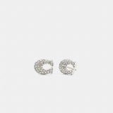 Coach Pavé C Stud Earrings Silver