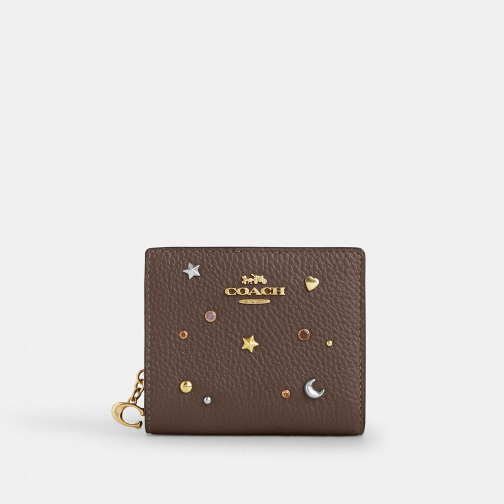 Coach Snap Wallet With Rivets Gold Dark Stone