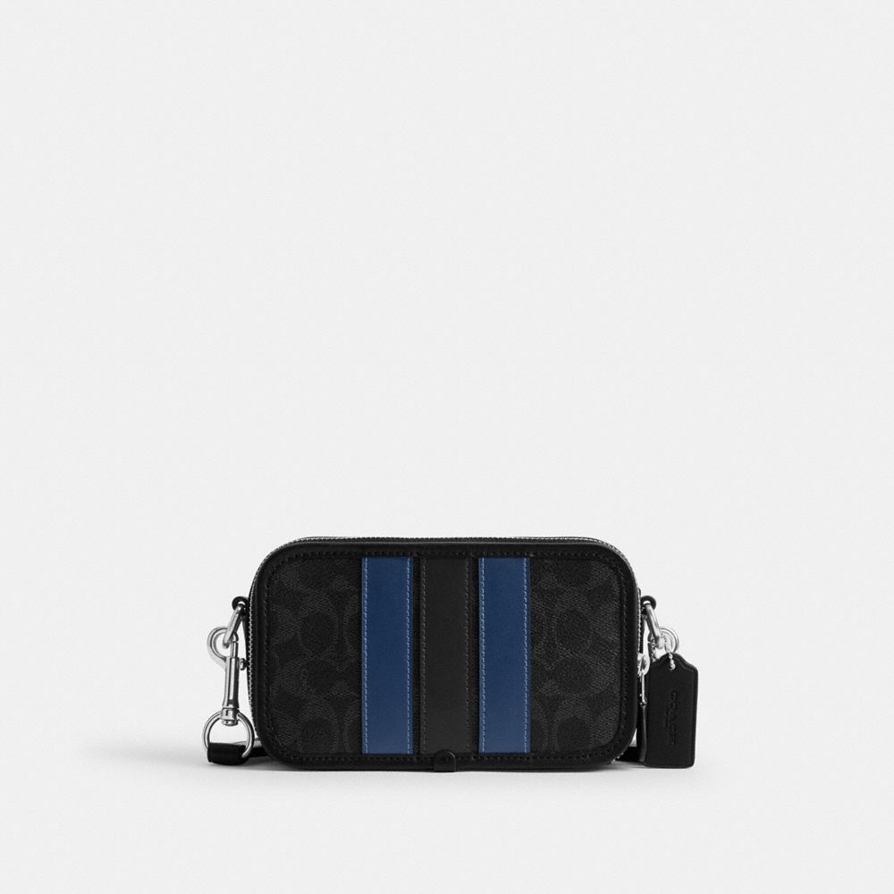 Coach Wyatt Crossbody Bag In Signature Canvas With Varsity Stripe Silver Black Multi
