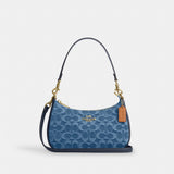 Coach Teri Shoulder Bag In Signature Denim Gold Indigo