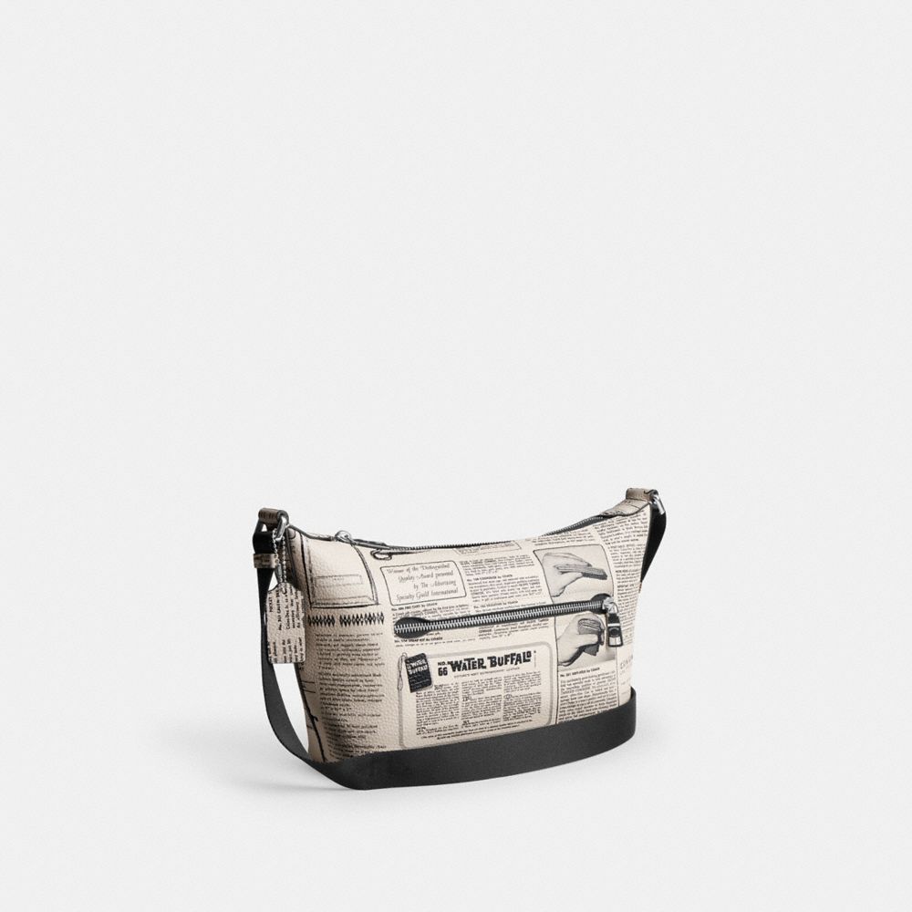 Coach Small Finn Crossbody Bag With Pouch And Newspaper Print Silver Chalk Multi