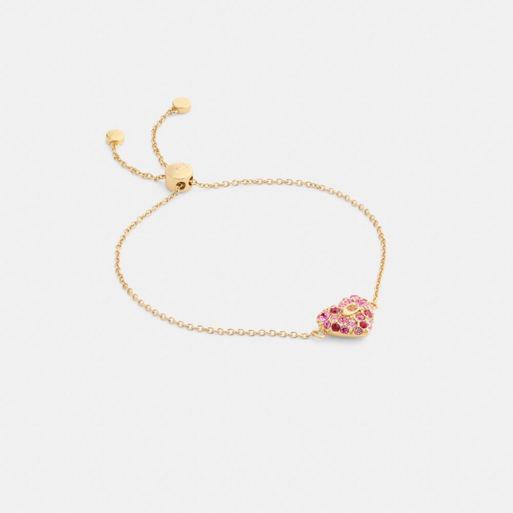 Coach Pavé Heart Slider Bracelet Gold Pink