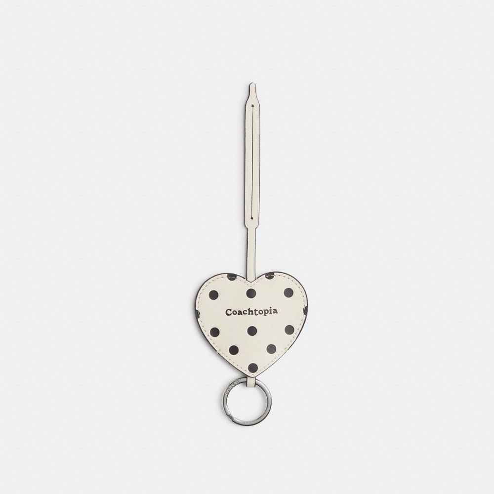 Coach Heart Bag Charm With Key Ring In Upcrafted Leather Cream   Black Dot