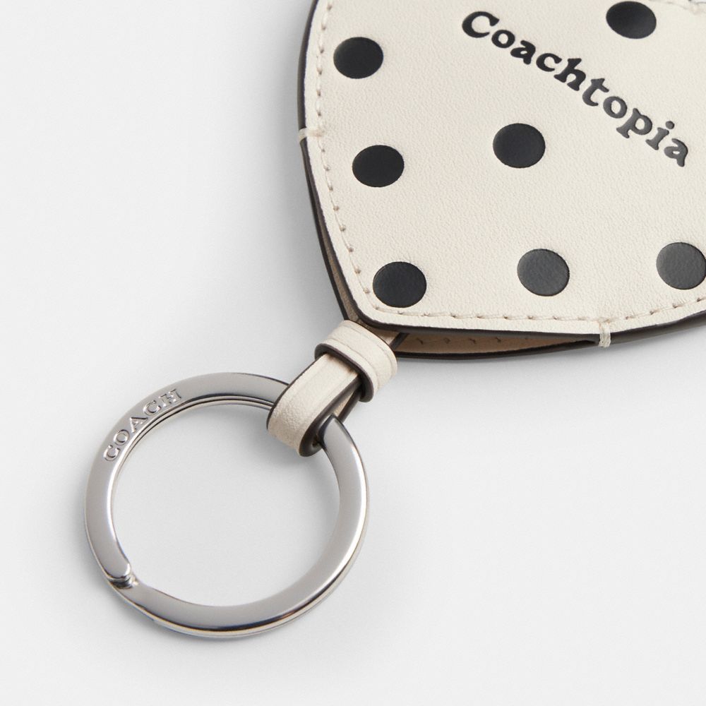 Coach Heart Bag Charm With Key Ring In Upcrafted Leather Cream   Black Dot