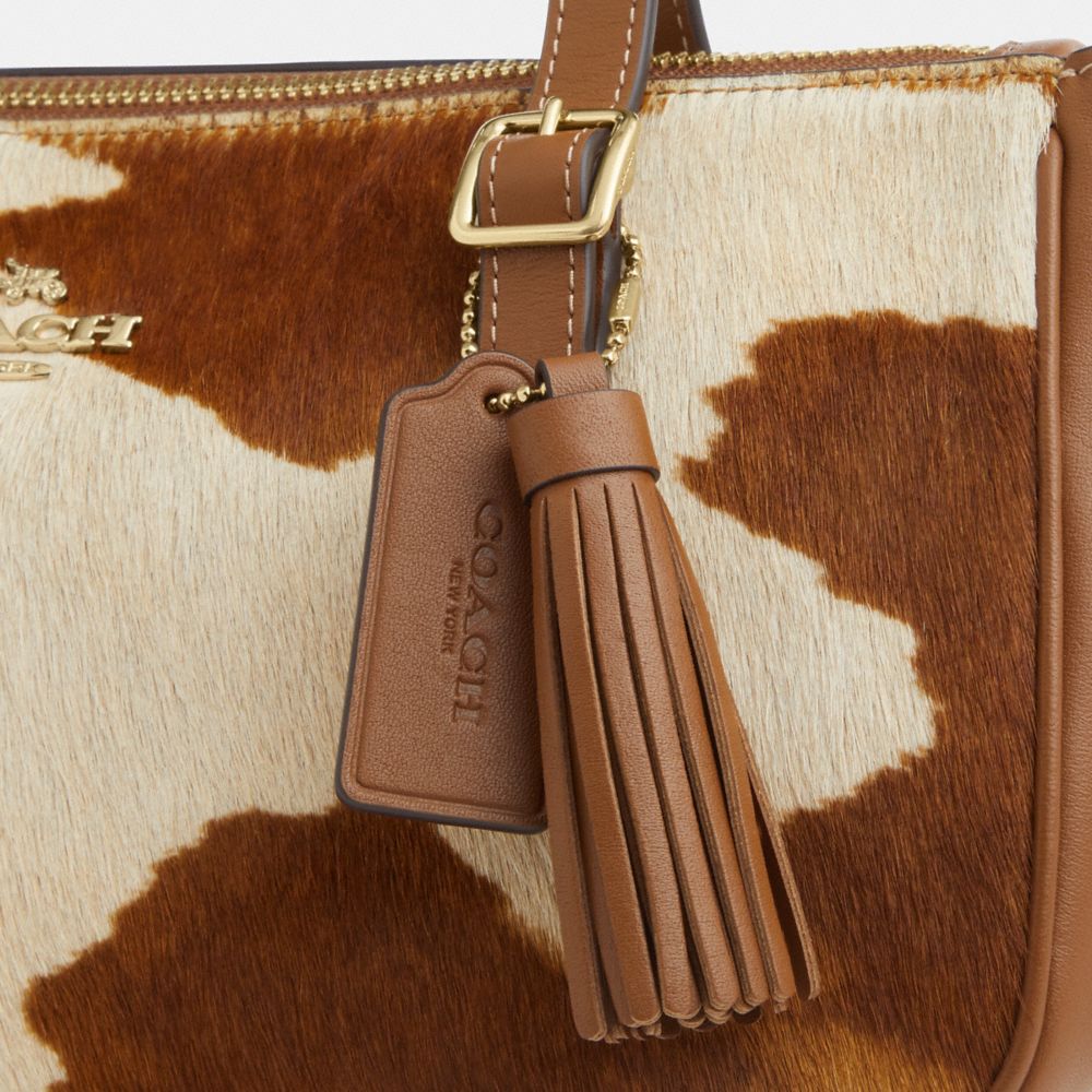 Coach Asher Shoulder Bag In Haircalf With Cow Print Gold Cow Multi