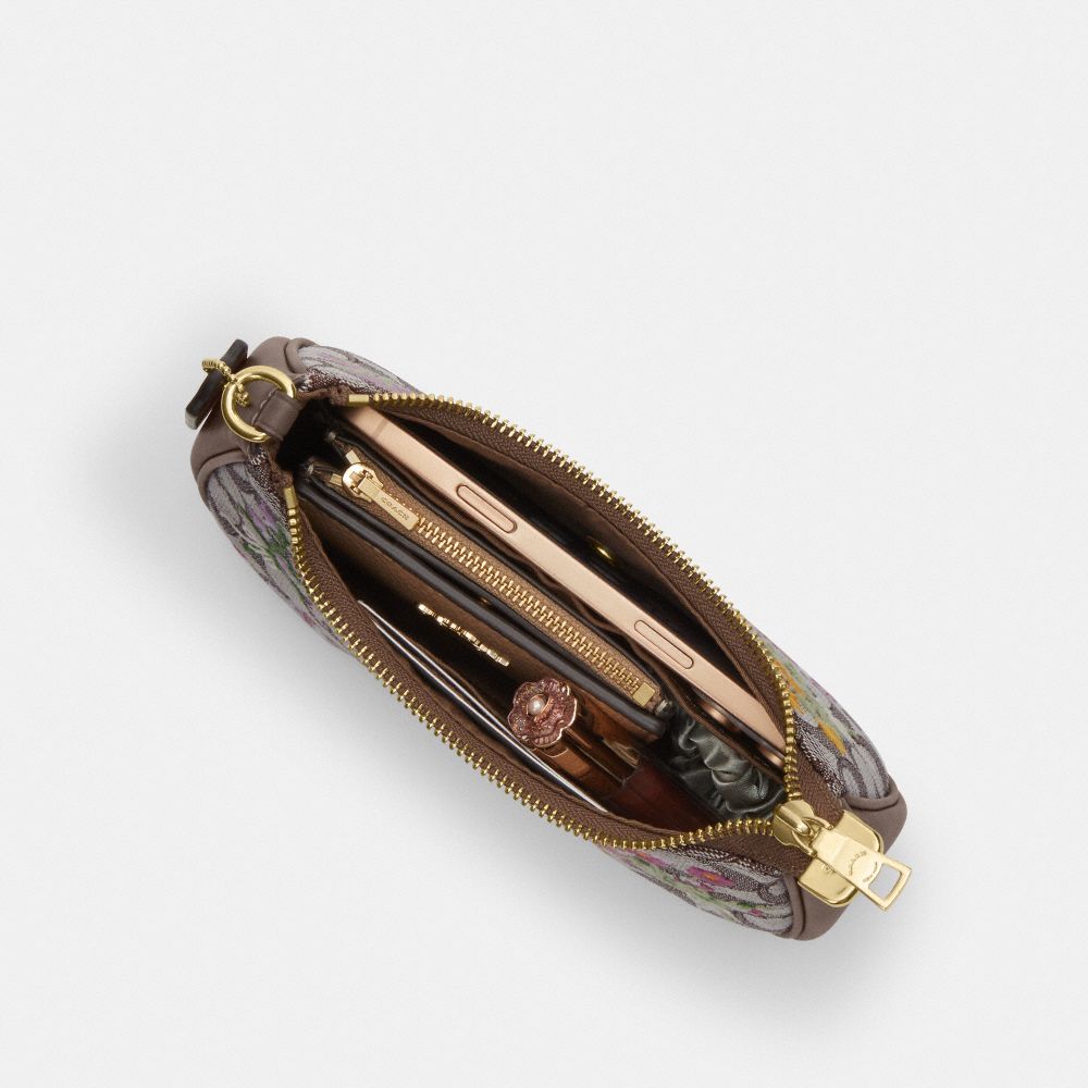 Coach Teri Mini Crossbody Bag In Signature Jacquard With Floral Embroidery Gold Oak Multi