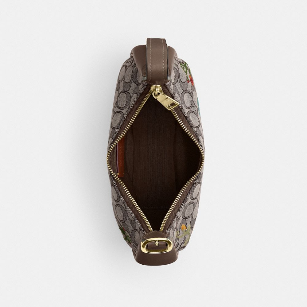Coach Emily Shoulder Bag In Signature Jacquard With Floral Embroidery Gold Oak Multi