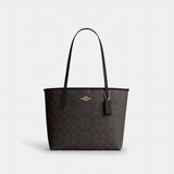 Coach Medium City Tote Bag In Signature Canvas Gold Walnut Black