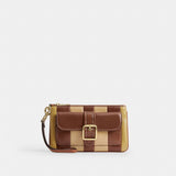 Coach Ashton Wristlet With Striped Patchwork Gold Redwood Multi