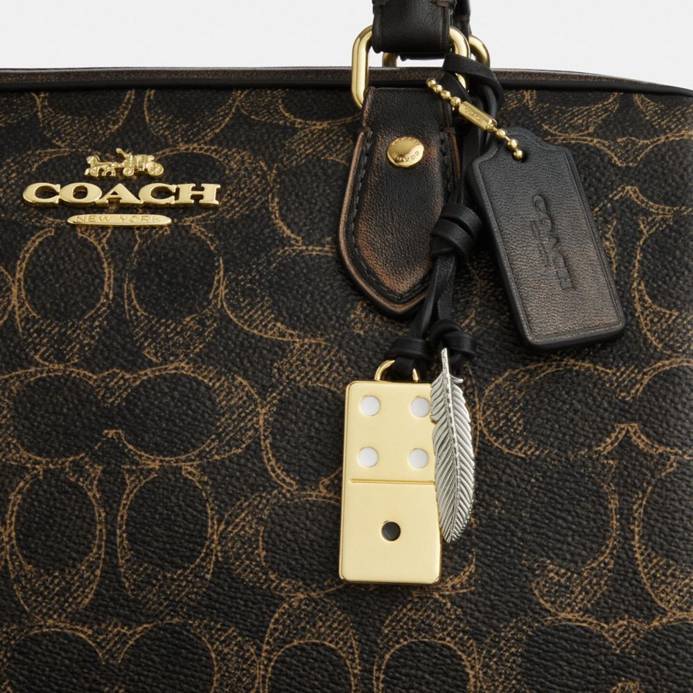 Coach Rowan Satchel Bag In Loved Signature Canvas With Charms Gold Brown