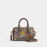 Coach Mini Rowan Crossbody Bag In Signature Jacquard With Floral Embroidery Gold Oak Multi