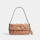 Coach Etta Small Flap Shoulder Bag With Floral Applique Gold Light Pink