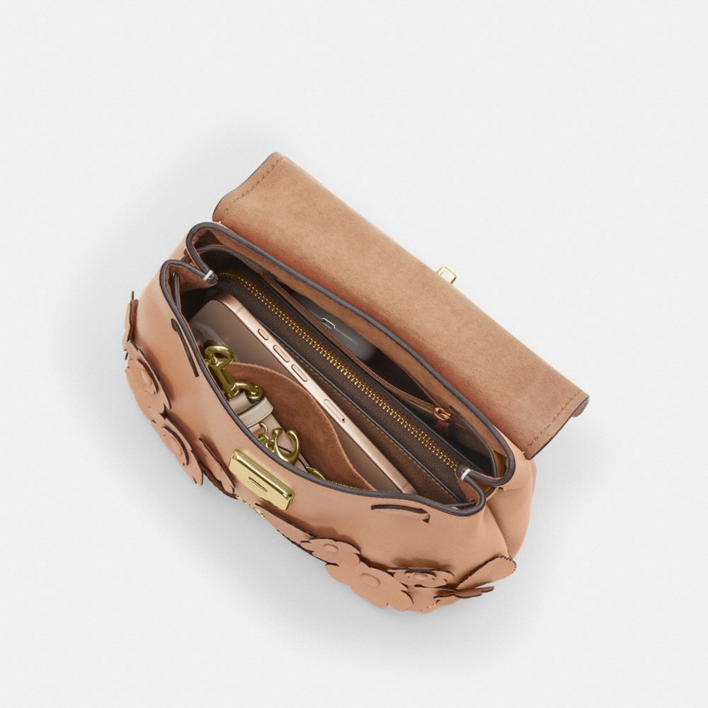 Coach Emory Top Handle Bag With Floral Applique Gold Light Pink