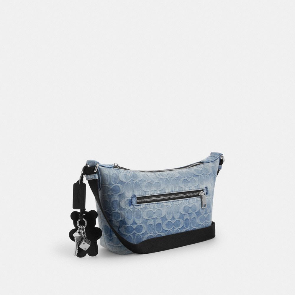 Coach Small Finn Crossbody With Pouch In Loved Signature Denim Silver Light Indigo