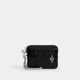 Coach Zip Card Case In Signature Leather With Heart Charm Silver