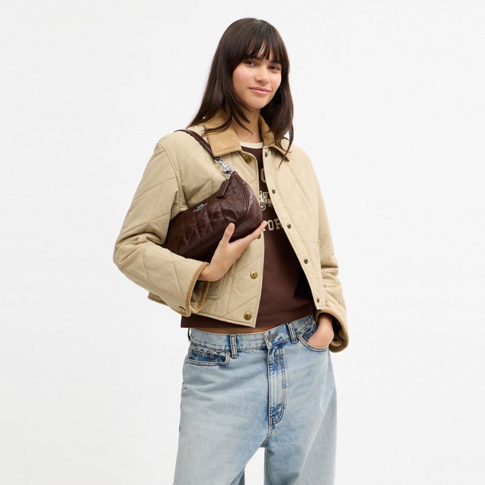 Coach Teri Shoulder Bag With Quilting Silver Maple