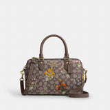 Coach Rowan Satchel Bag In Signature Jacquard With Floral Embroidery Gold Oak Multi