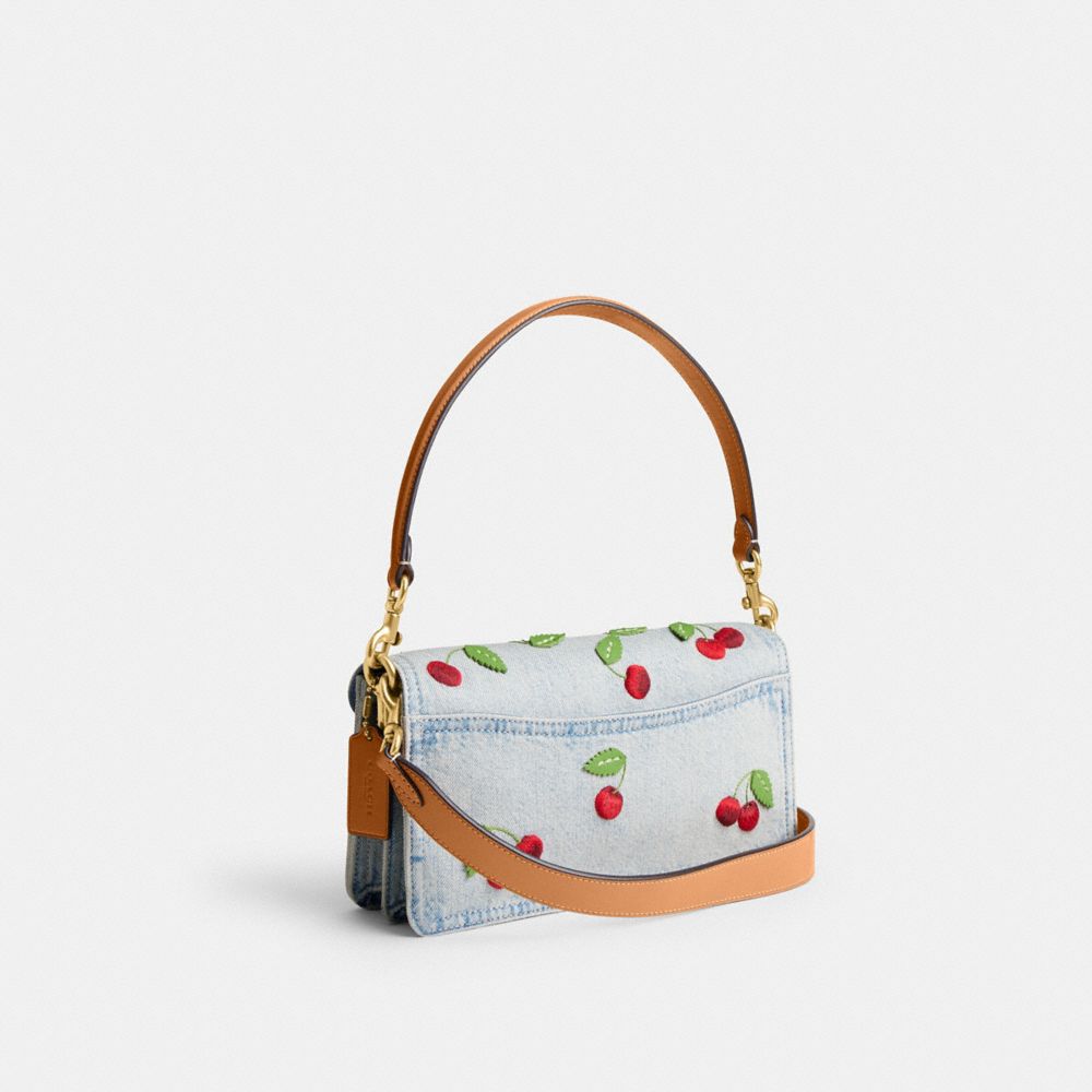Coach Tabby Shoulder Bag 26 With Cherry Embroidery Brass Denim