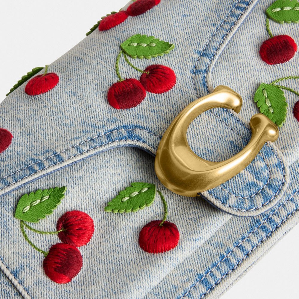 Coach Tabby Shoulder Bag 26 With Cherry Embroidery Brass Denim