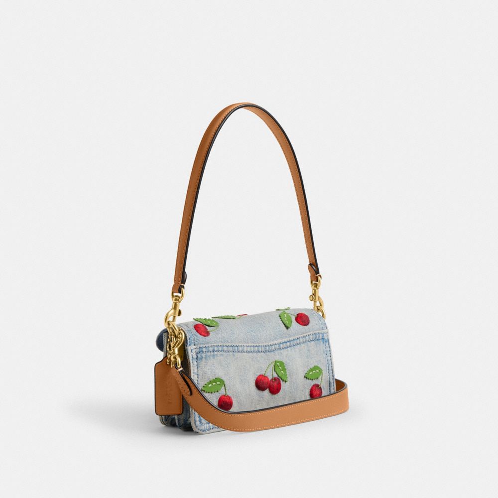 Coach Tabby Shoulder Bag 20 With Cherry Embroidery Brass Denim