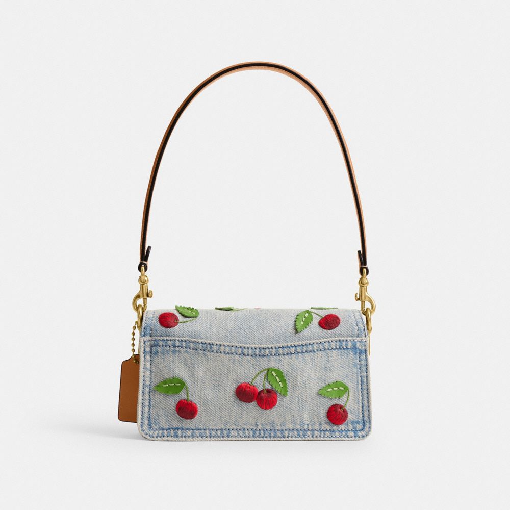 Coach Tabby Shoulder Bag 20 With Cherry Embroidery Brass Denim