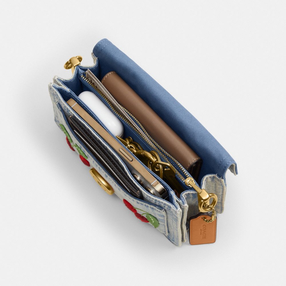 Coach Tabby Shoulder Bag 20 With Cherry Embroidery Brass Denim