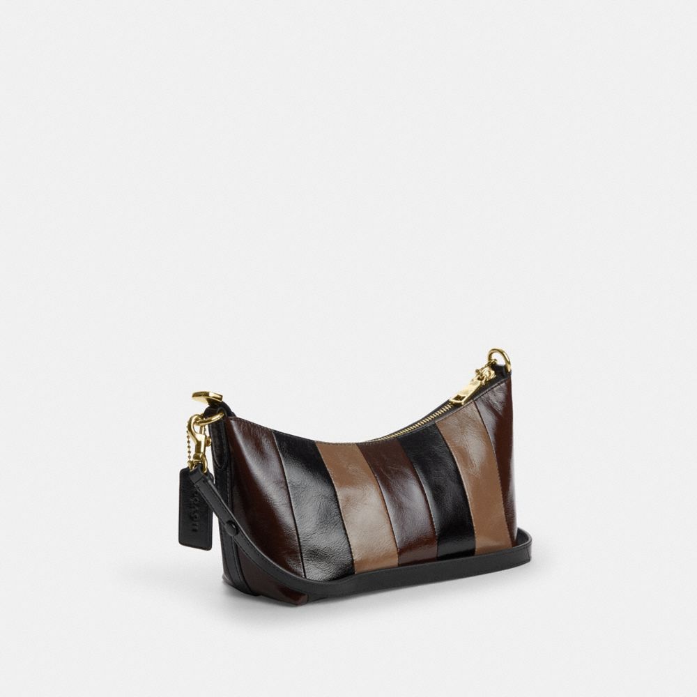 Coach Caitlin Shoulder Bag With Striped Patchwork Gold Black Multi