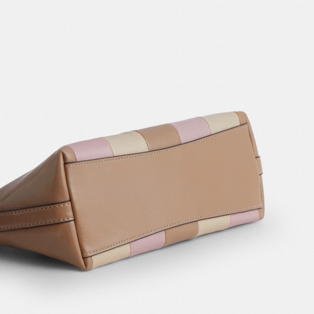 Coach Caitlin Shoulder Bag With Striped Patchwork Gold Taupe Multi