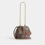 Coach Faye Mini Drawstring Bag In Signature Jacquard With Floral Embroidery Gold Oak Multi