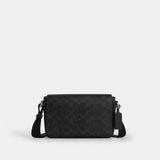Coach Jack Small Flap Crossbody Bag In Signature Canvas Silver Black Signature