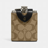 Coach Flask In Signature Canvas Gunmetal Khaki