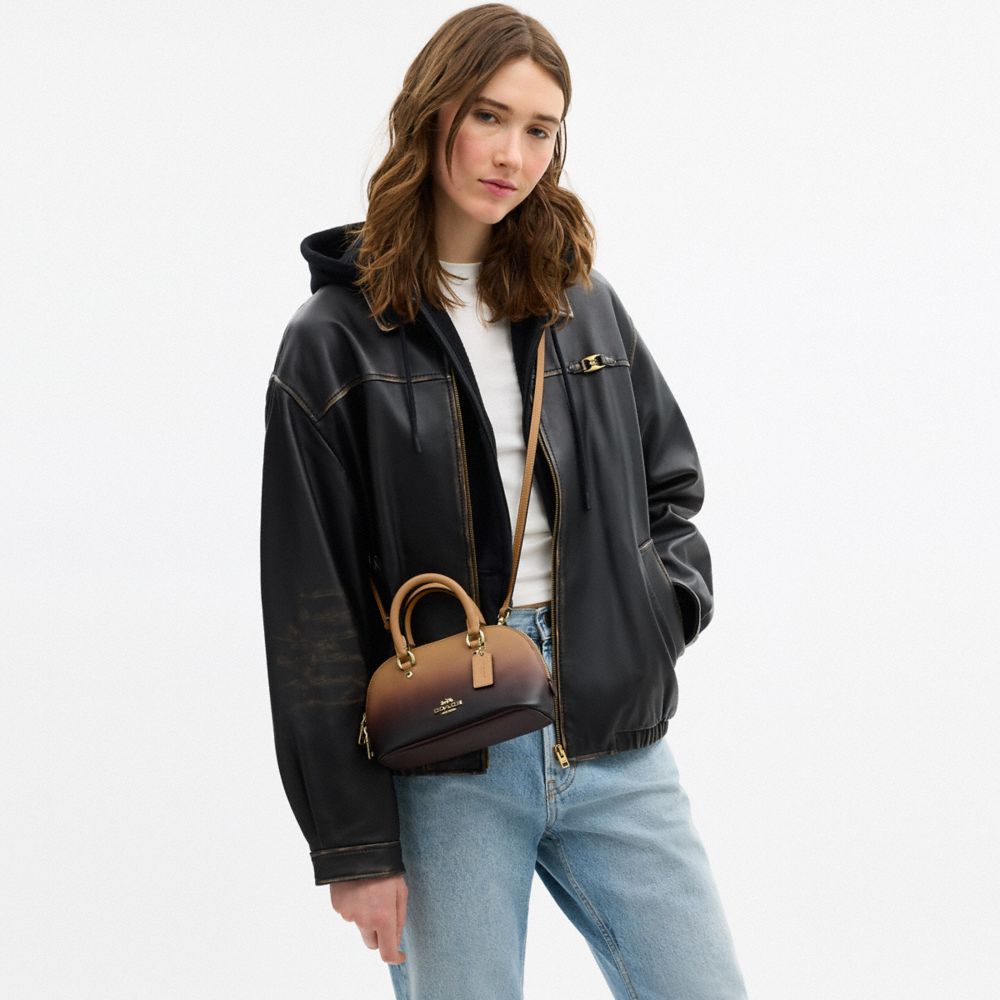 Coach Lara Mini Satchel Bag With Ombre Gold Latte