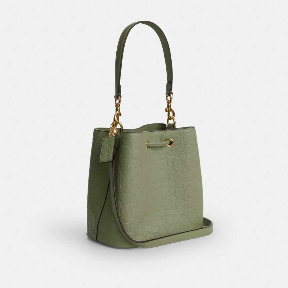 Coach Rowan Bucket Bag In Signature Leather Gold Pistachio