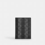 Coach Passport Card Case In Signature Canvas With Stripes Gunmetal Black Grey