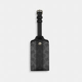 Coach Luggage Tag In Signature Canvas With Stripes Gunmetal Black Grey