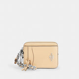 Coach Zip Card Case With Bows Silver Light Sand