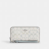 Coach Long Zip Around Wallet In Signature Canvas Silver Chalk Blue