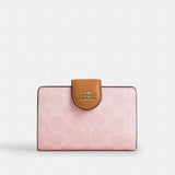 Coach Medium Corner Zip Wallet In Signature Canvas Gold Powder Pink