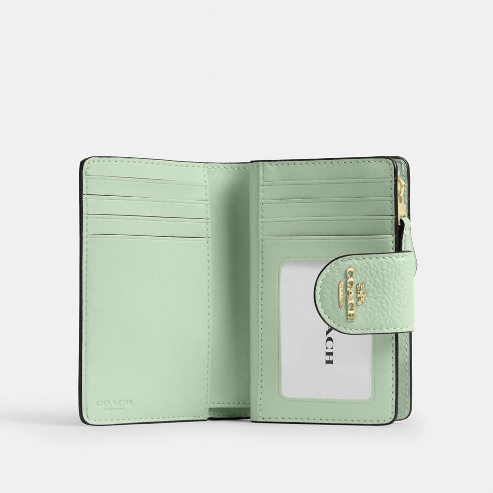 Coach Medium Corner Zip Wallet With Floral Print Gold Pale Green