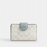 Coach Medium Corner Zip Wallet In Signature Canvas Silver Chalk Blue
