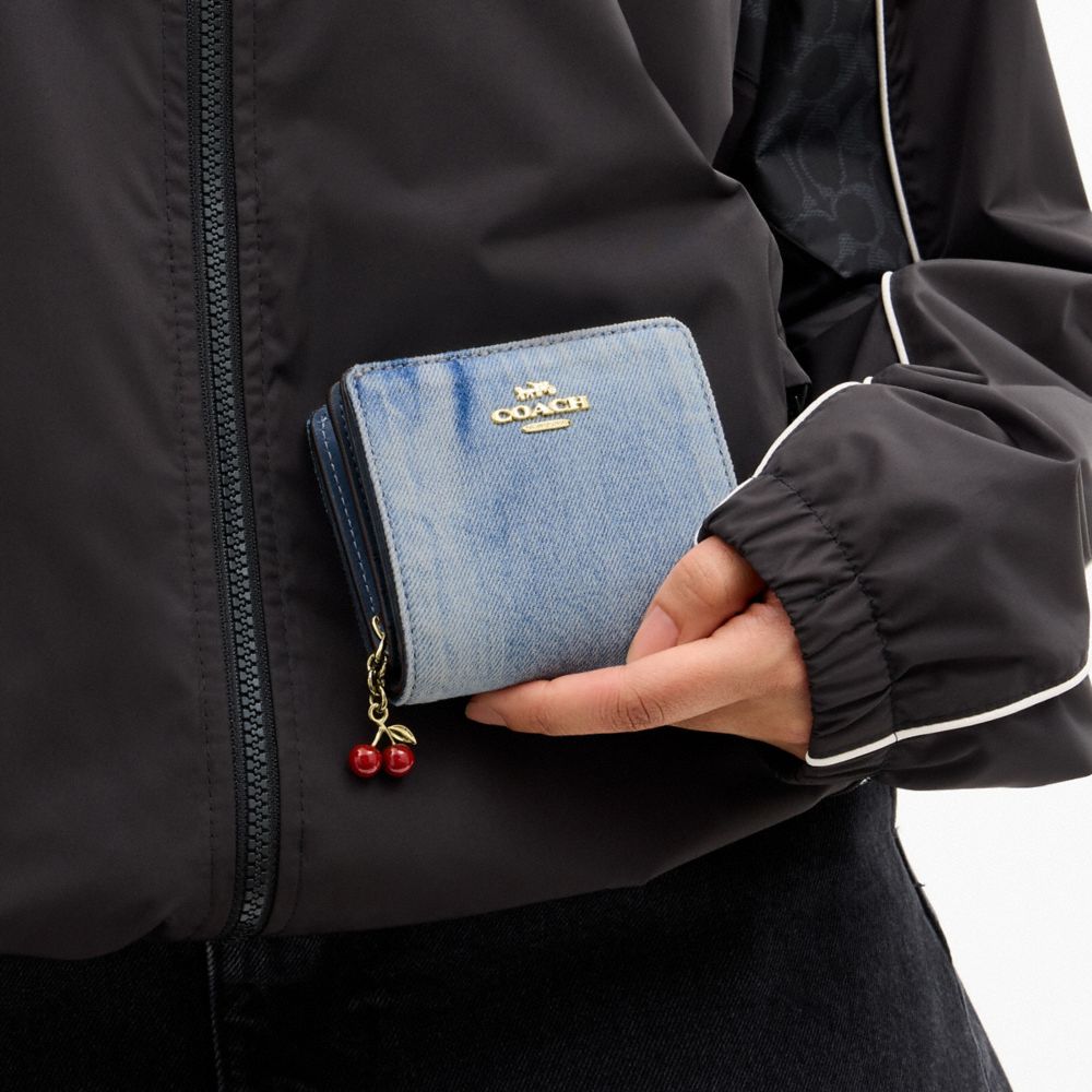 Coach Snap Wallet In Loved Denim With Charm Gold Light Indigo