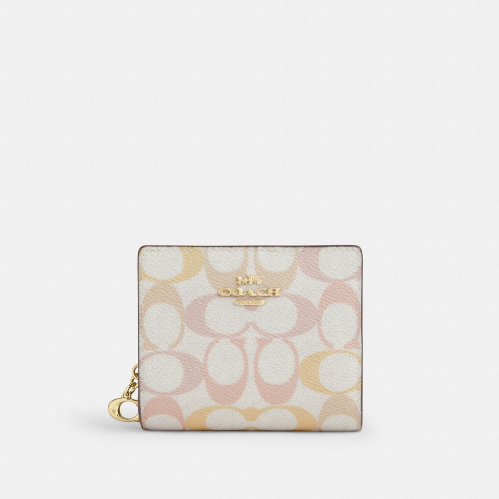 Coach Snap Wallet In Signature Canvas Gold Chalk Pink