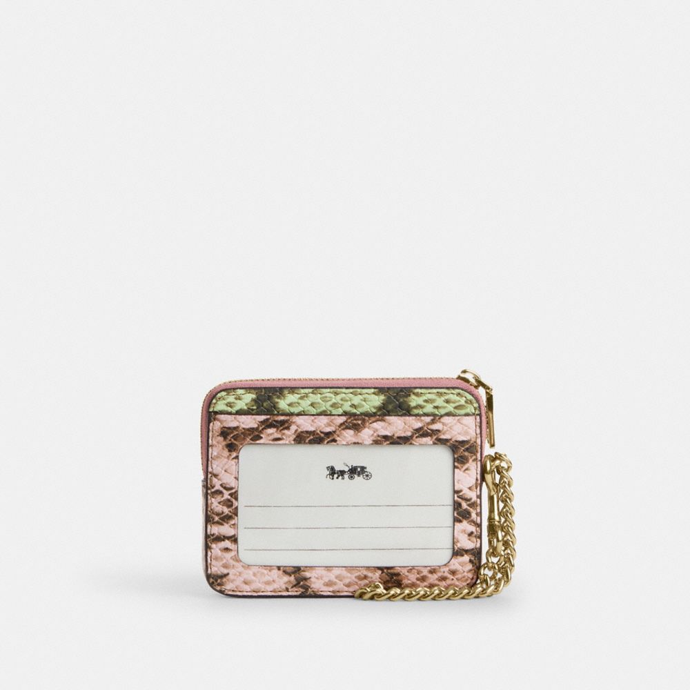 Coach Zip Card Case In Signature Jacquard Gold Oak Multi