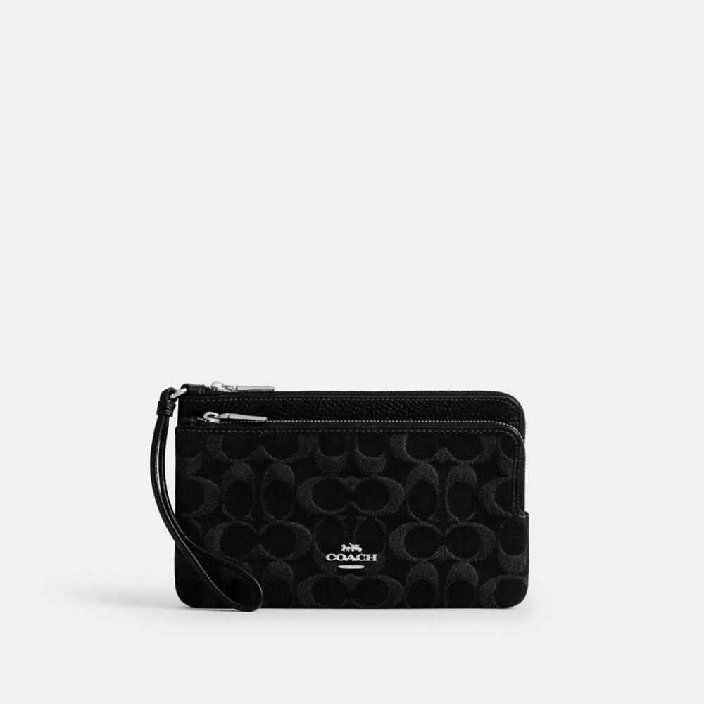 Coach Ashton Wristlet In Signature Denim Silver Black
