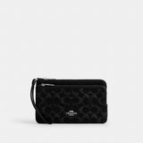 Coach Ashton Wristlet In Signature Denim Silver Black